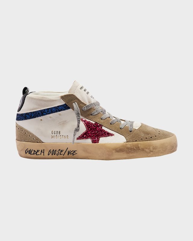 Mid Star Leather Glitter Wing-Tip Sneakers
